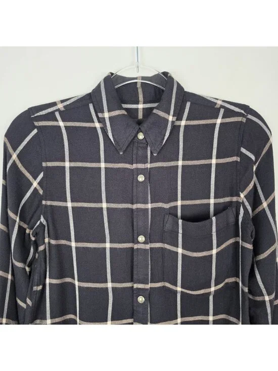 Rails Malin Button Up Shirt Snap Onyx Sand Birch Plaid Black Beige Size XS - Picture 5 of 15